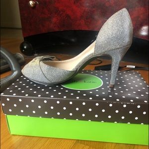 Silver peep toe heel